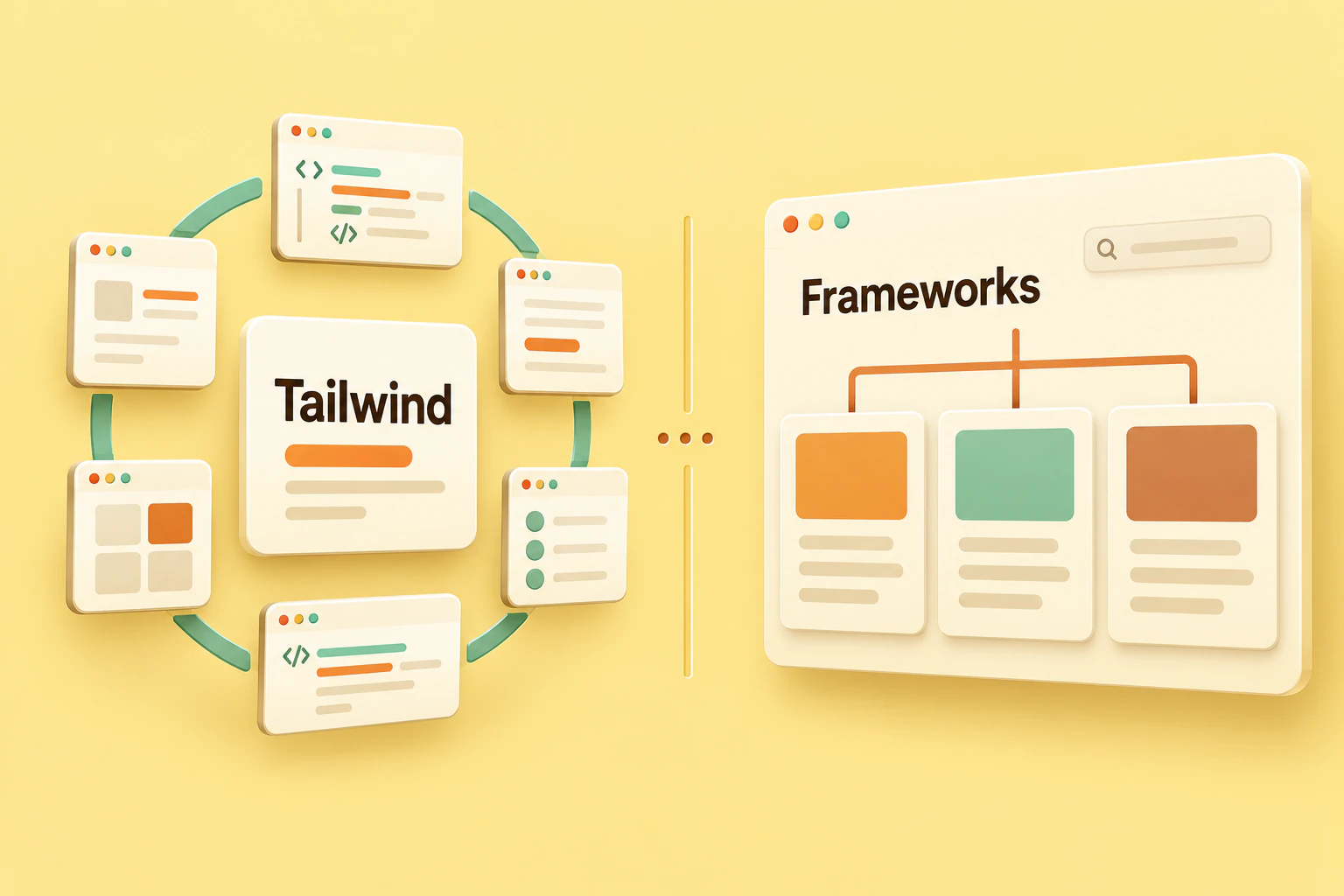 Code resource cards contrast with a framework browsing tree.