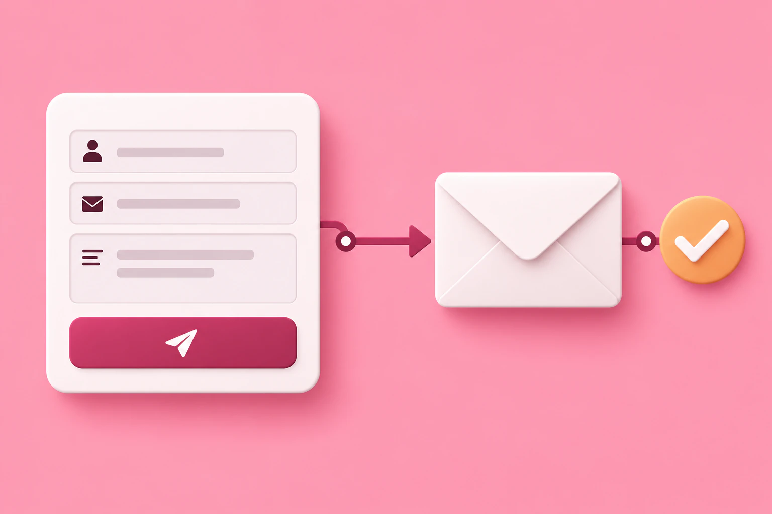 A contact form connects to an envelope and a delivery check mark.