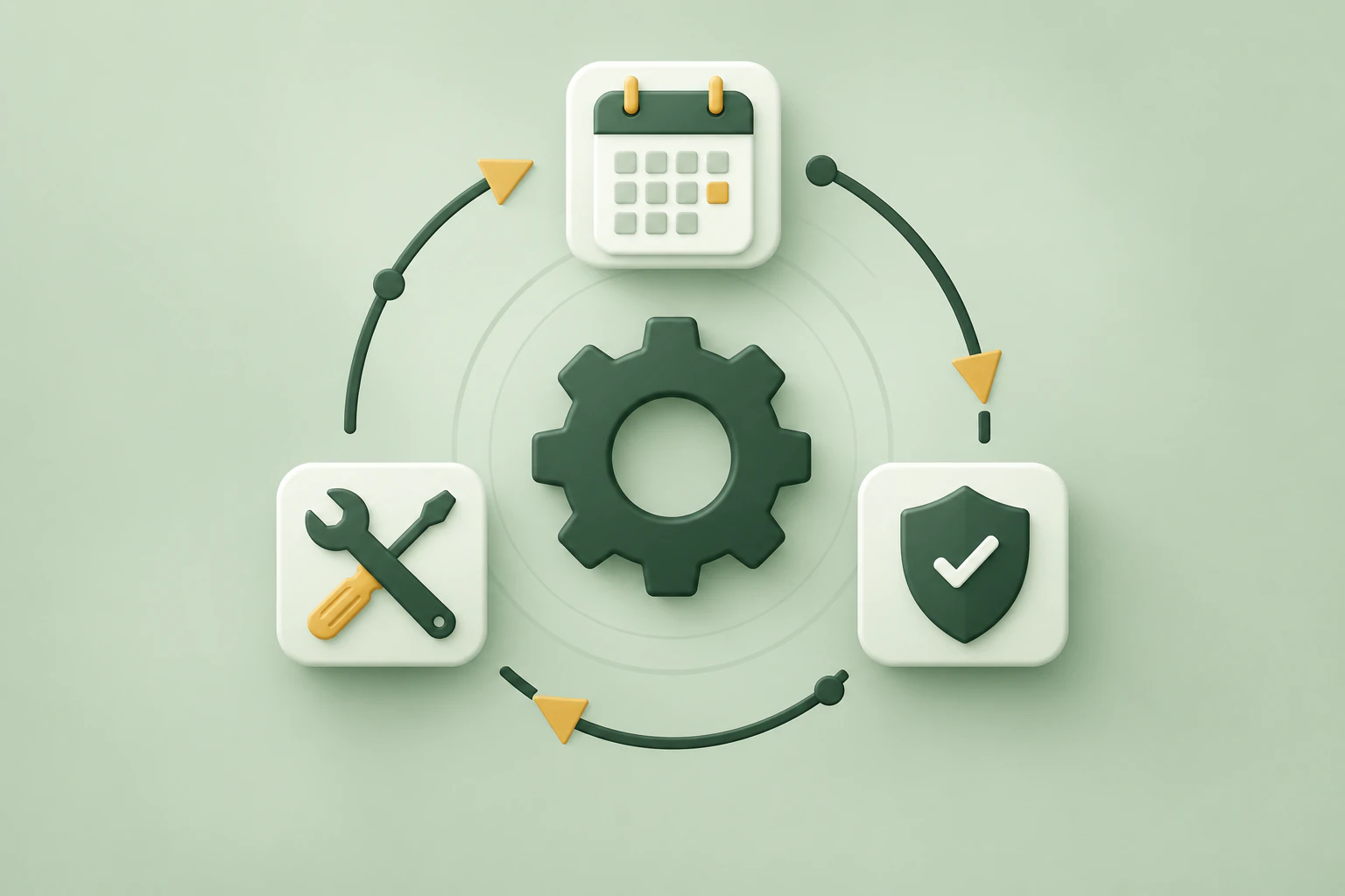 A circular website maintenance path connects planning, repair, and review symbols.