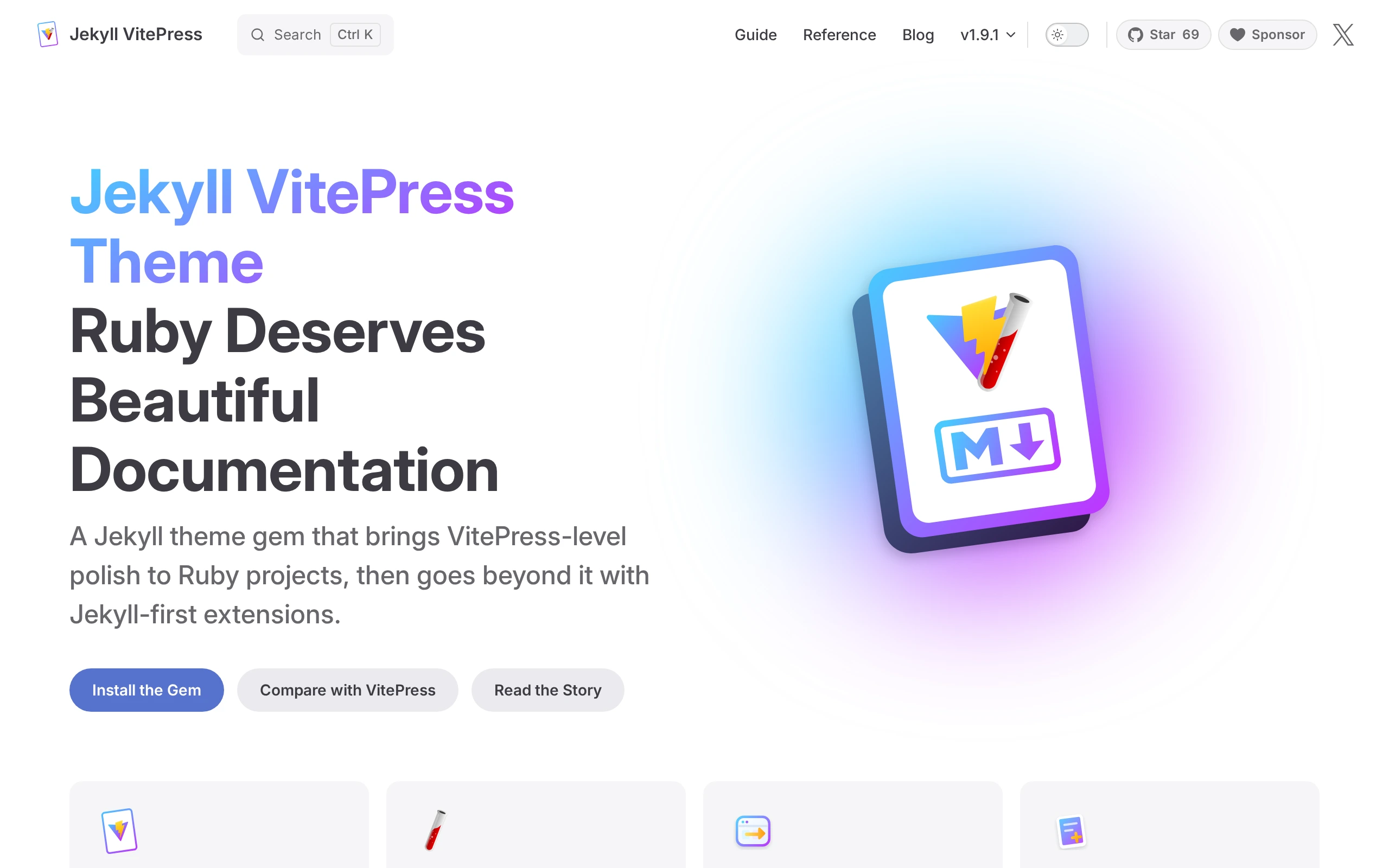 The Jekyll Vitepress Theme demo, first frame