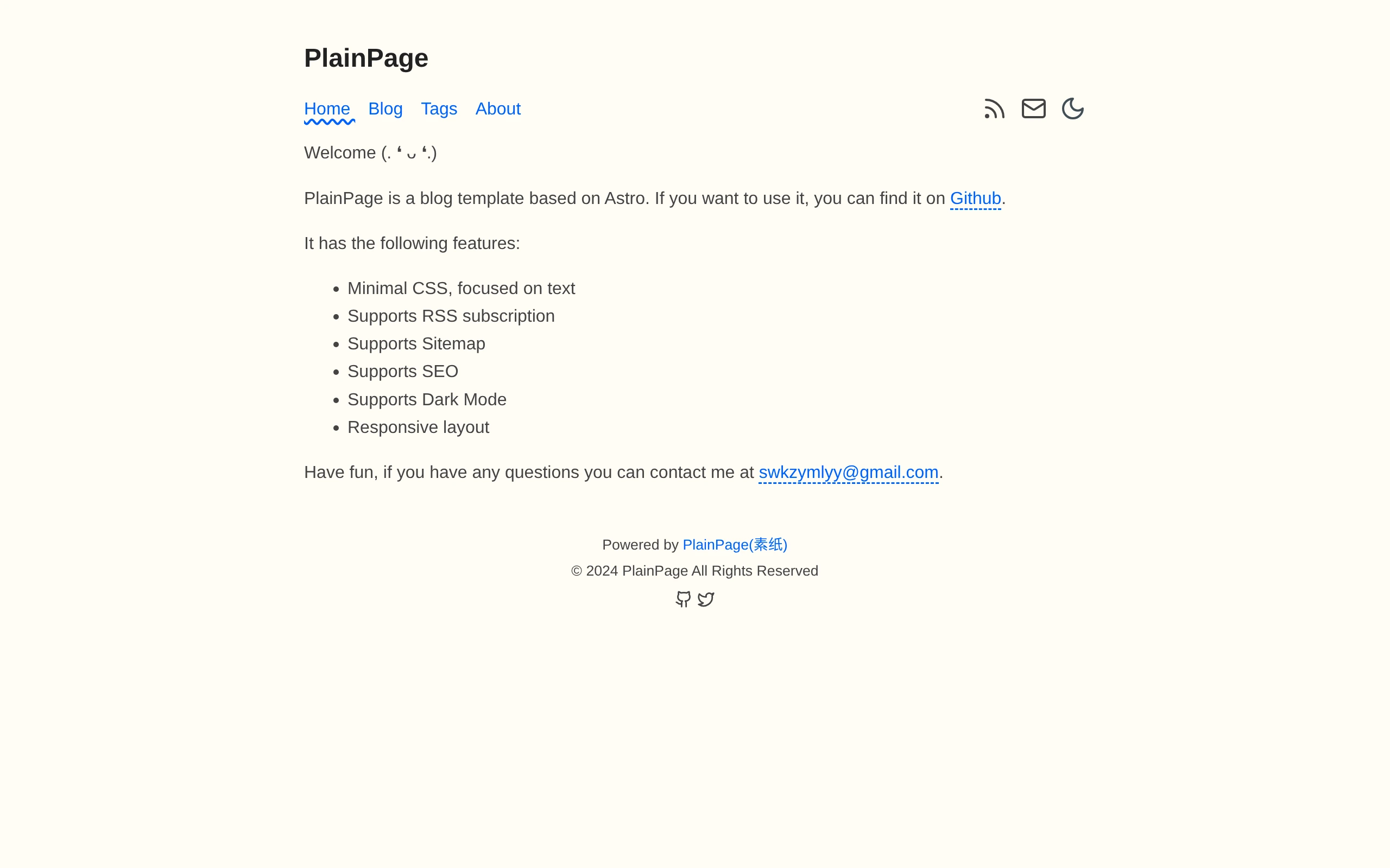 The Plain Page demo, first frame