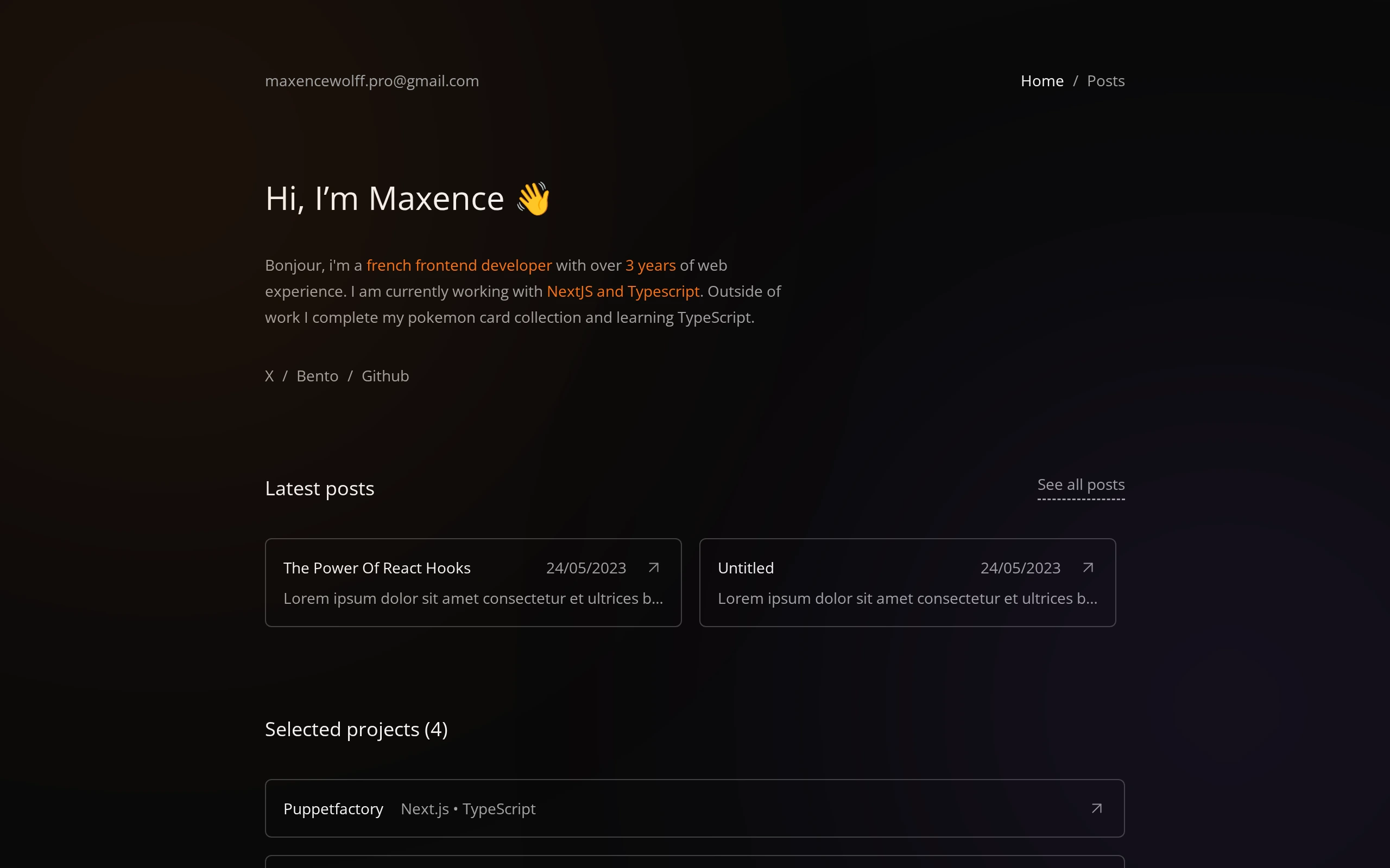 The Astro Portfolio Template demo, first frame