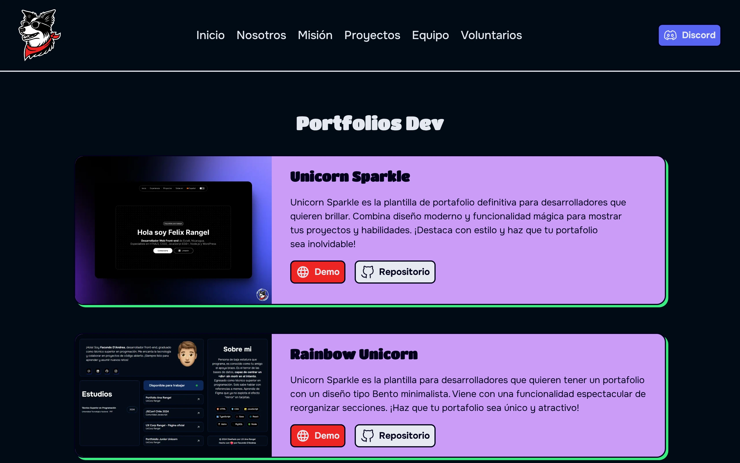 The Portfolios Dev demo, first frame
