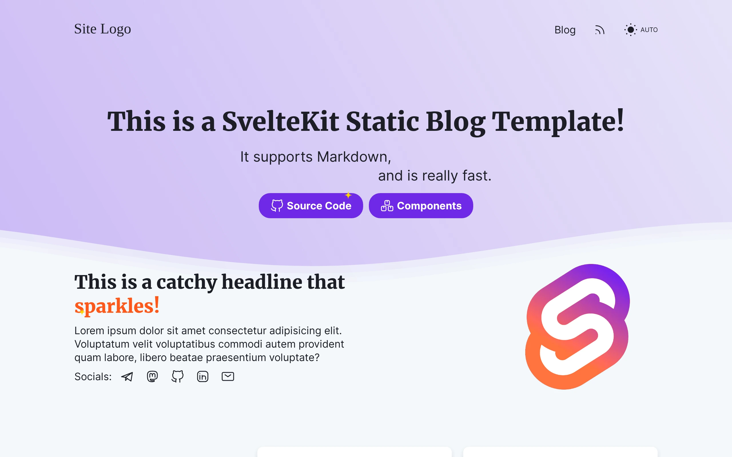 The Sveltekit Static Blog Template demo, first frame