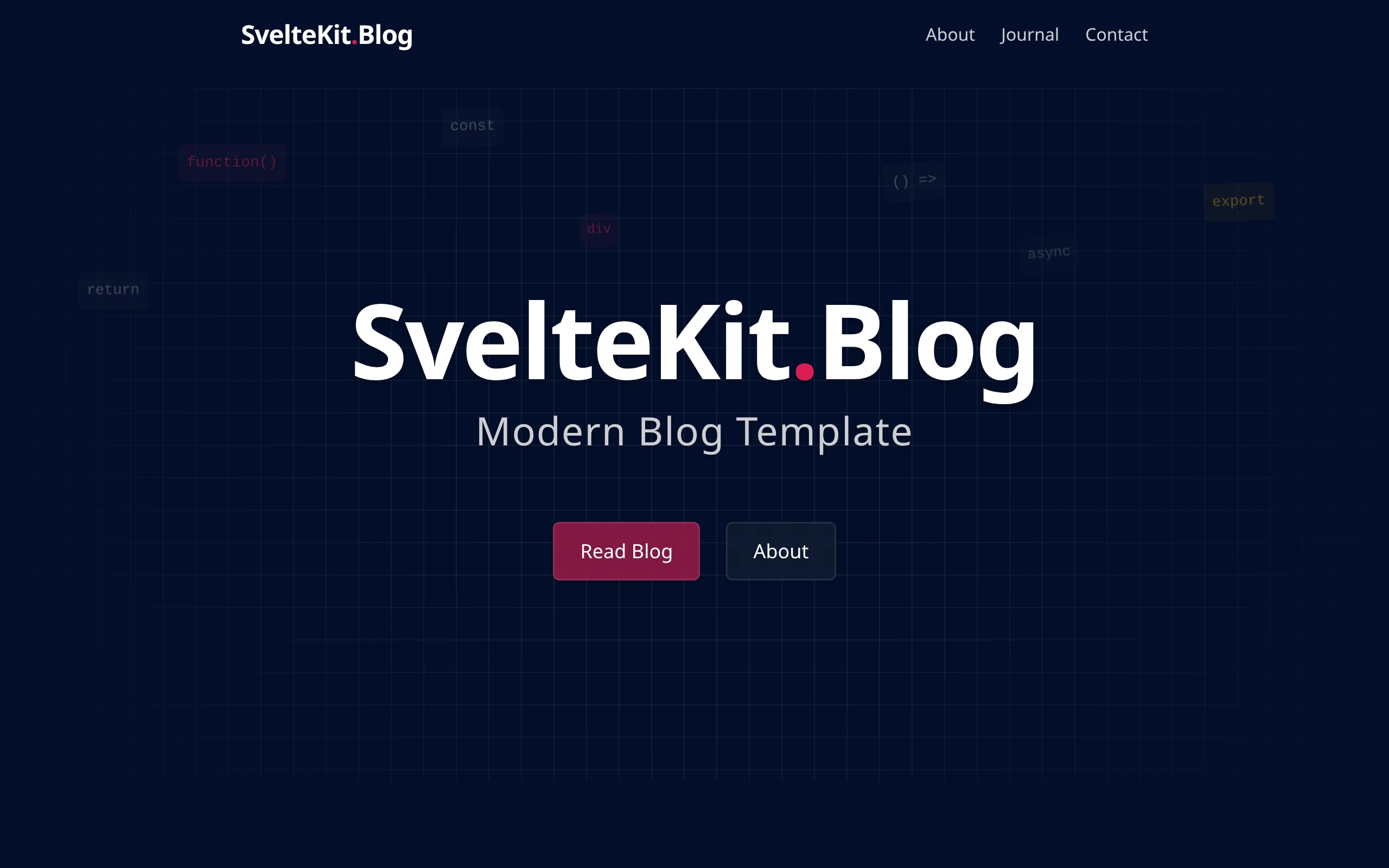 The Sveltekit Mdsvex Blog Template demo, first frame