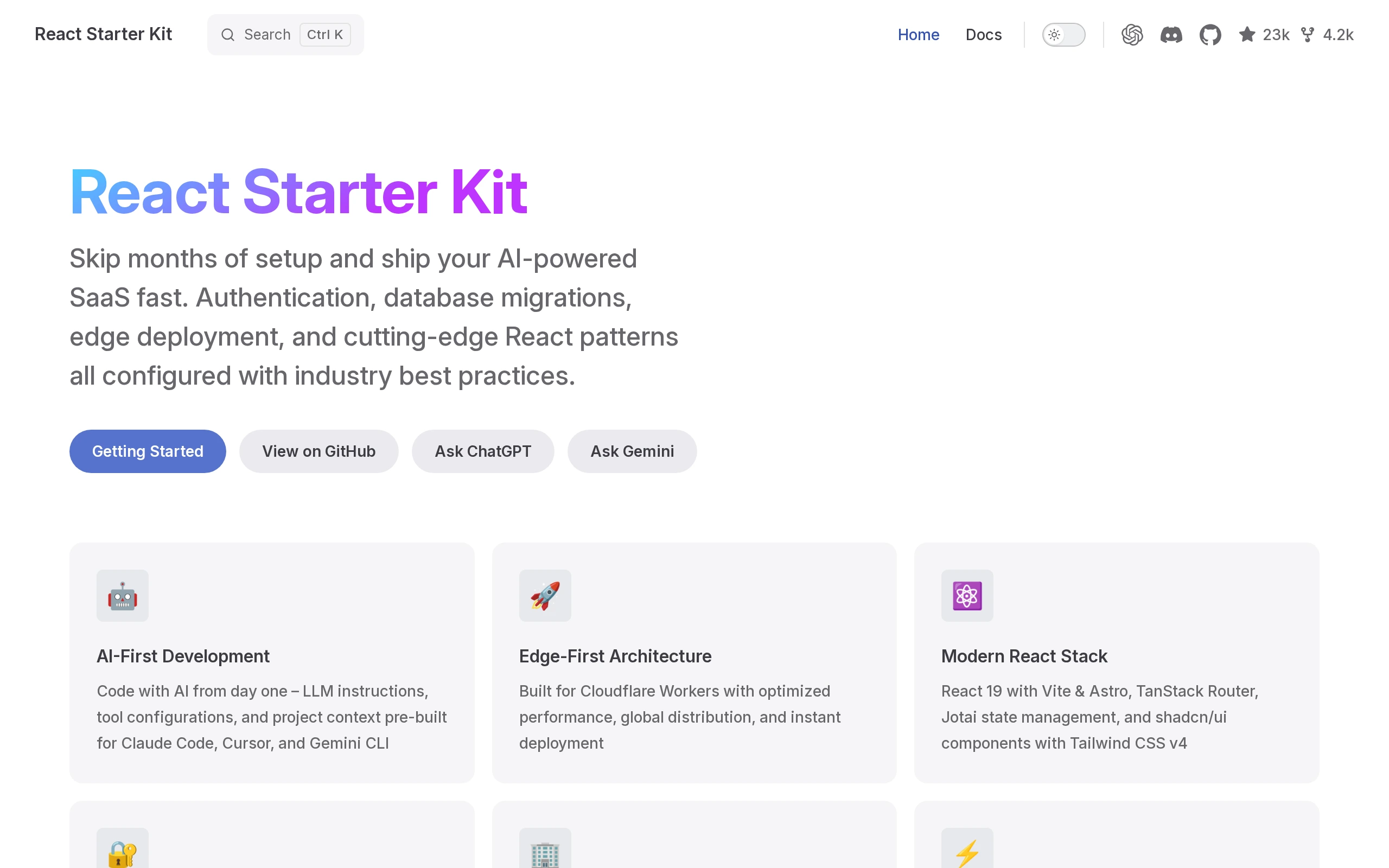 The React Starter Kit demo, first frame