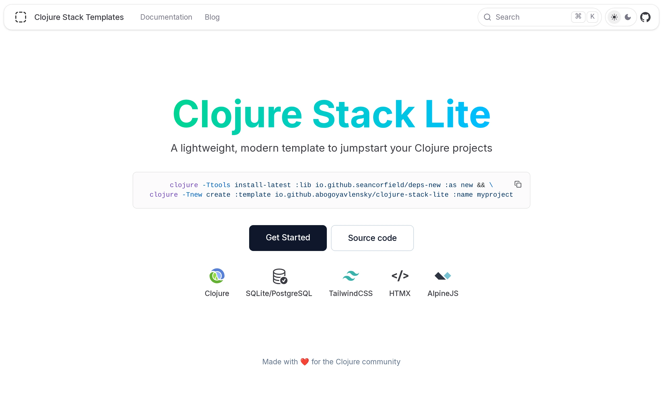 The Clojure Stack Lite demo, first frame