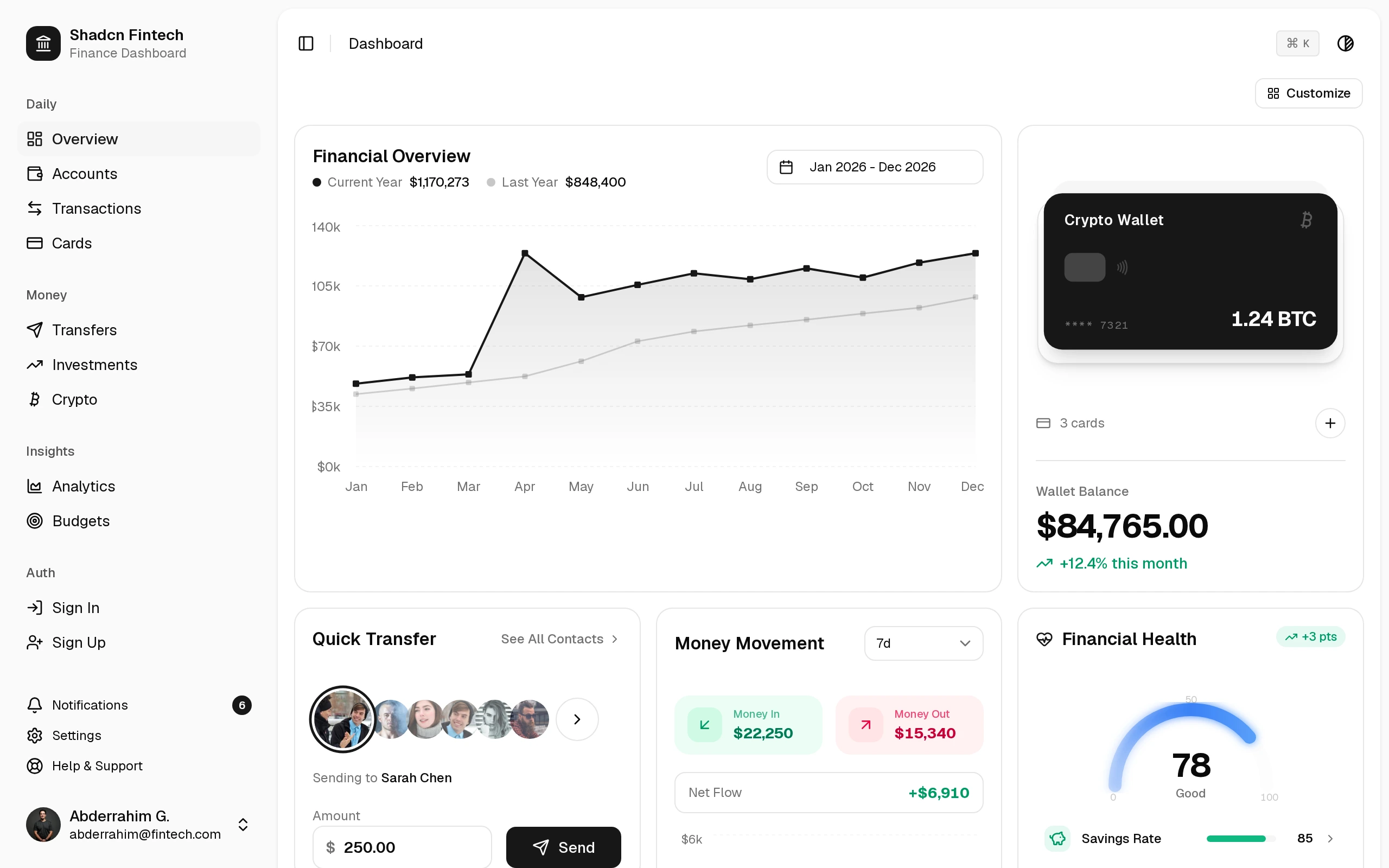 The Shadcn Fintech demo, first frame