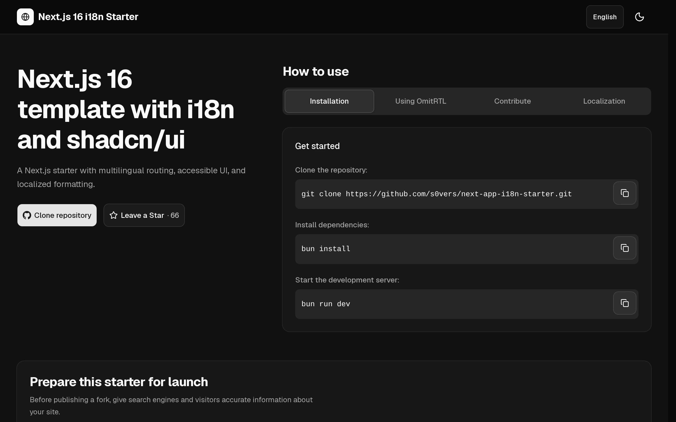 The Next App I18N Starter demo, first frame