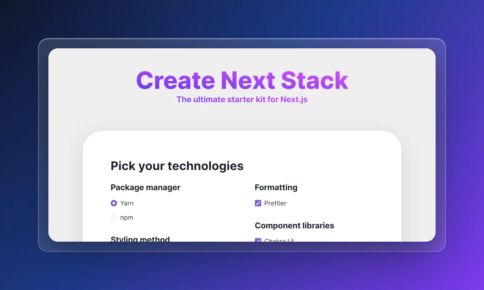 Create Next Stack preview