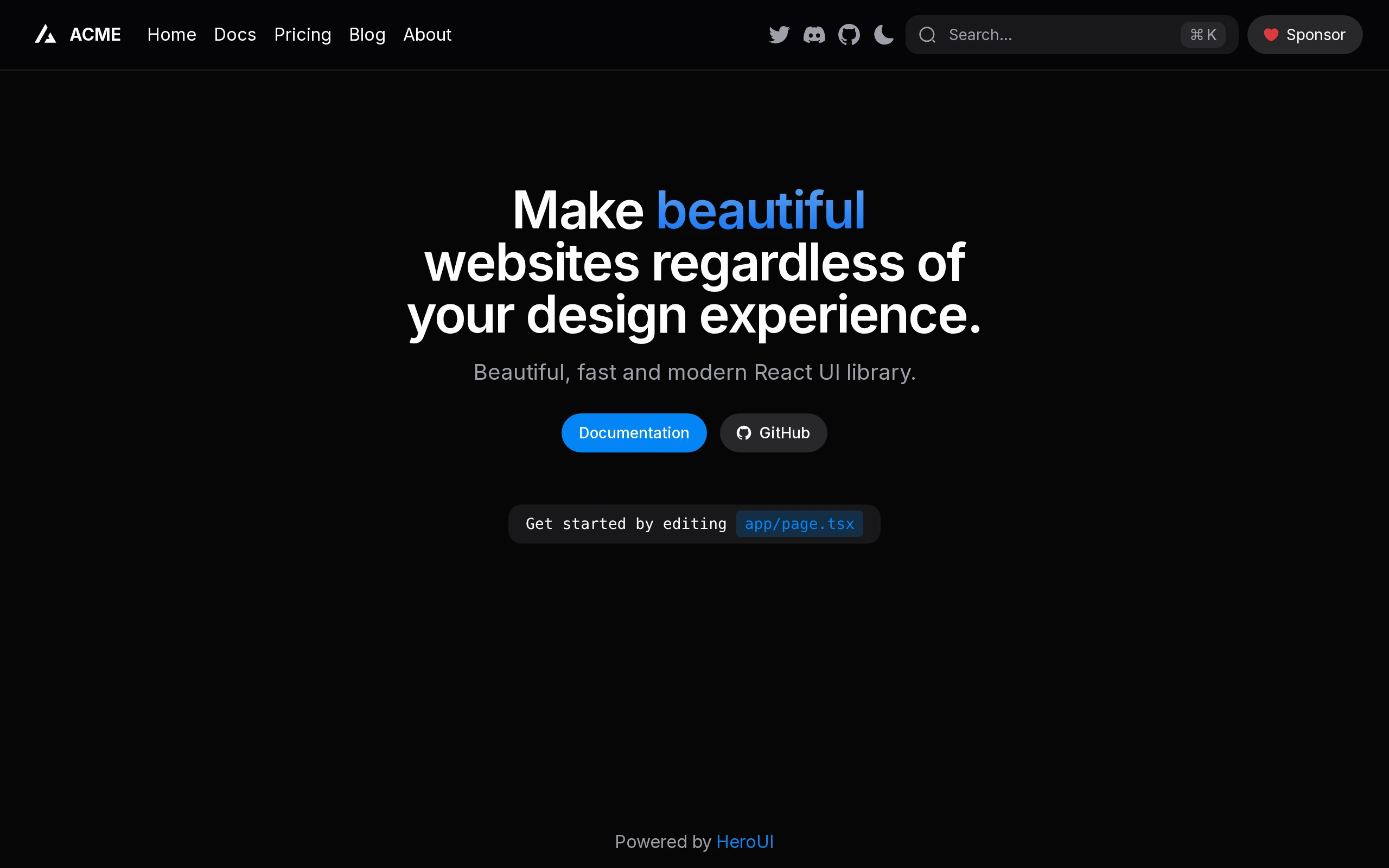The Next App Template demo, first frame