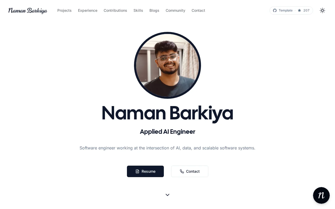 The Minimal Next Portfolio demo, first frame
