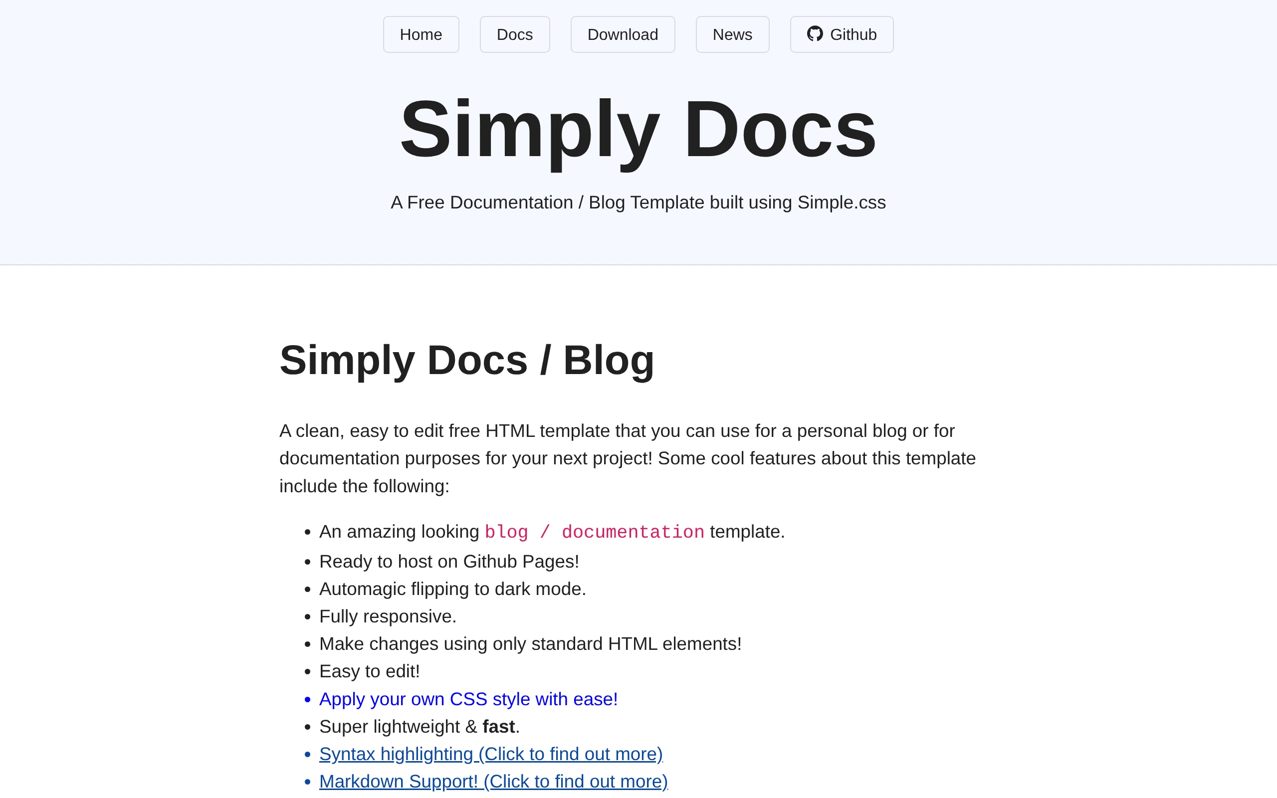 The Simply Docs demo, first frame