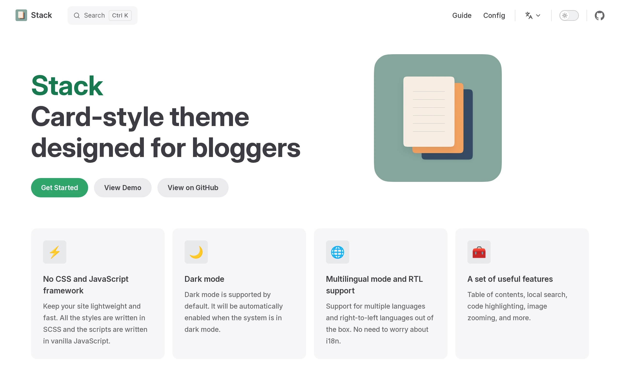 The Hugo Theme Stack demo, first frame