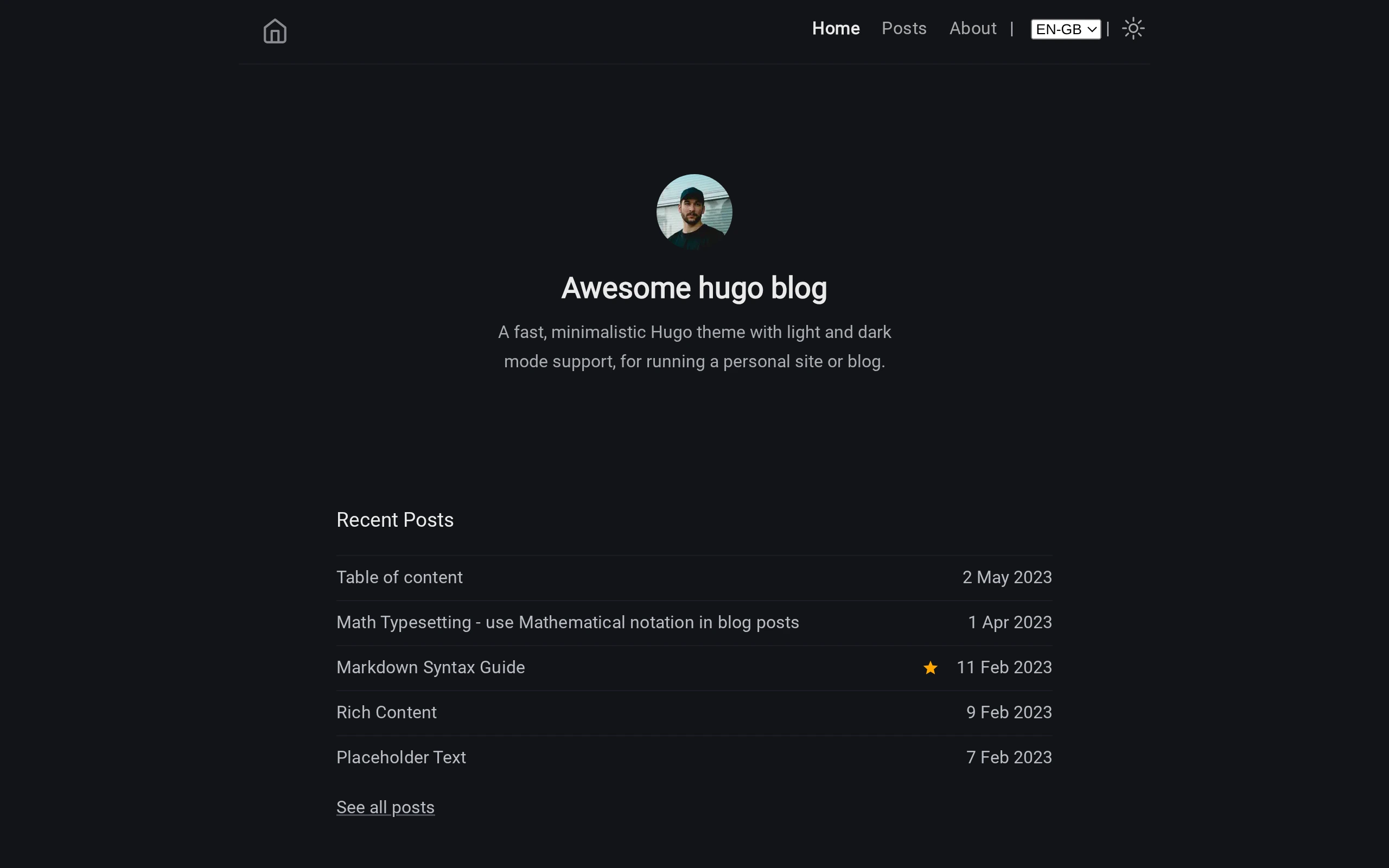 The Hugo Blog Awesome demo, first frame