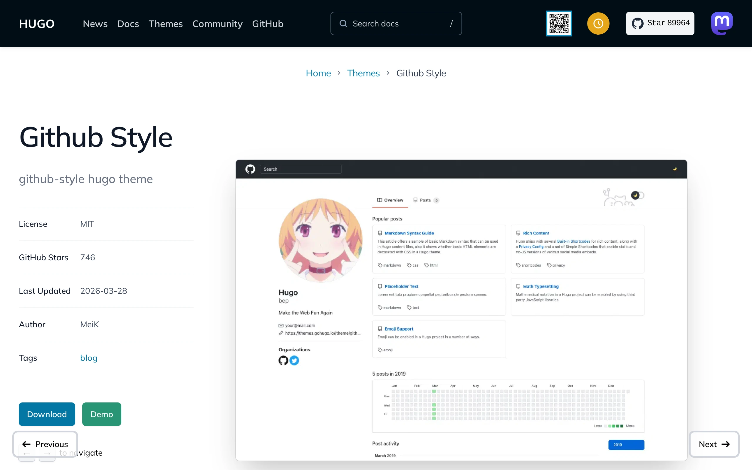 The Github Style demo, first frame