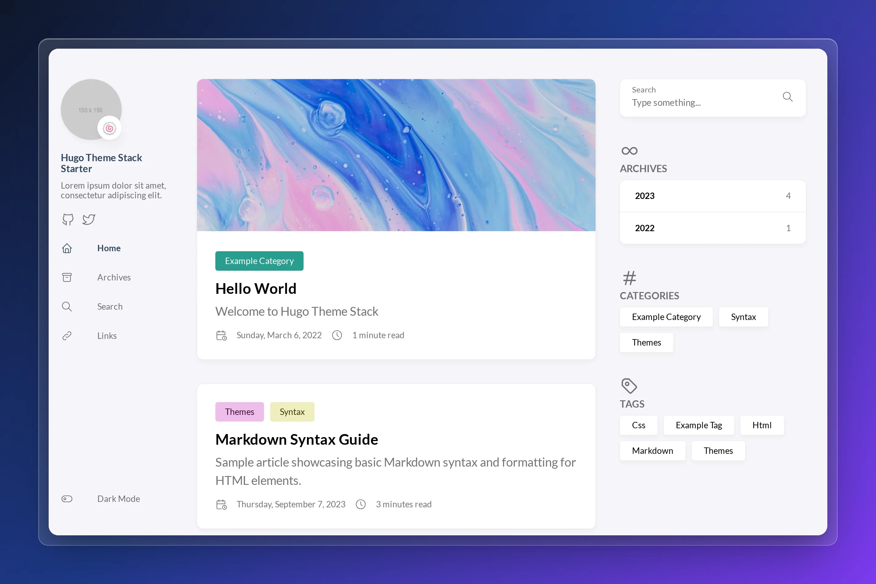 Hugo Theme Stack Starter preview