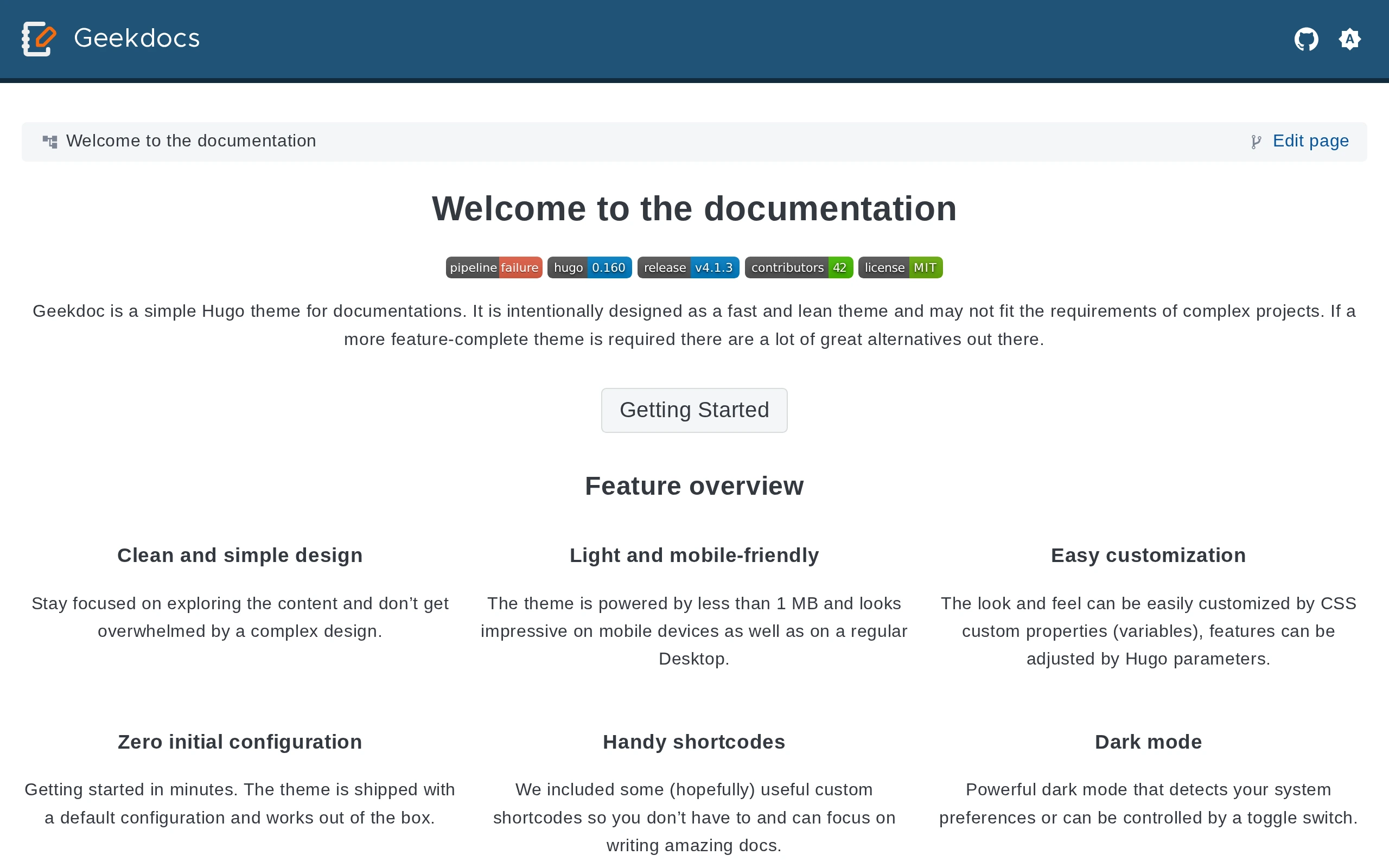 The Hugo Geekdoc demo, first frame