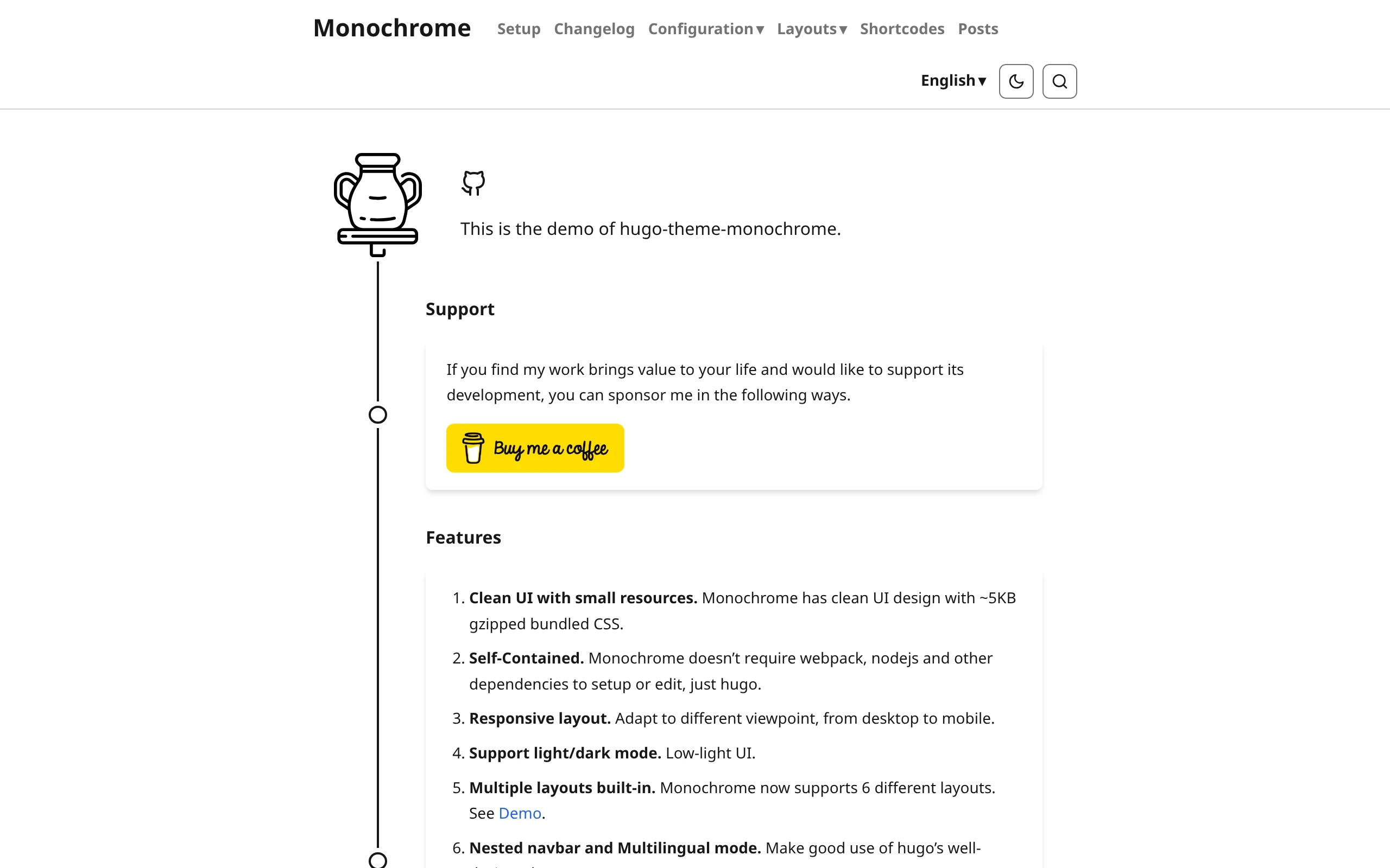 The Hugo Theme Monochrome demo, first frame