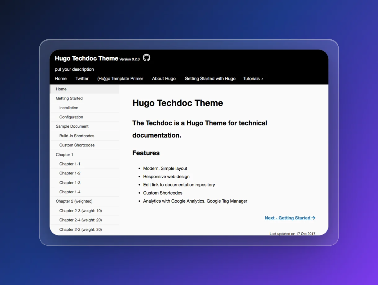 Hugo Theme Techdoc preview