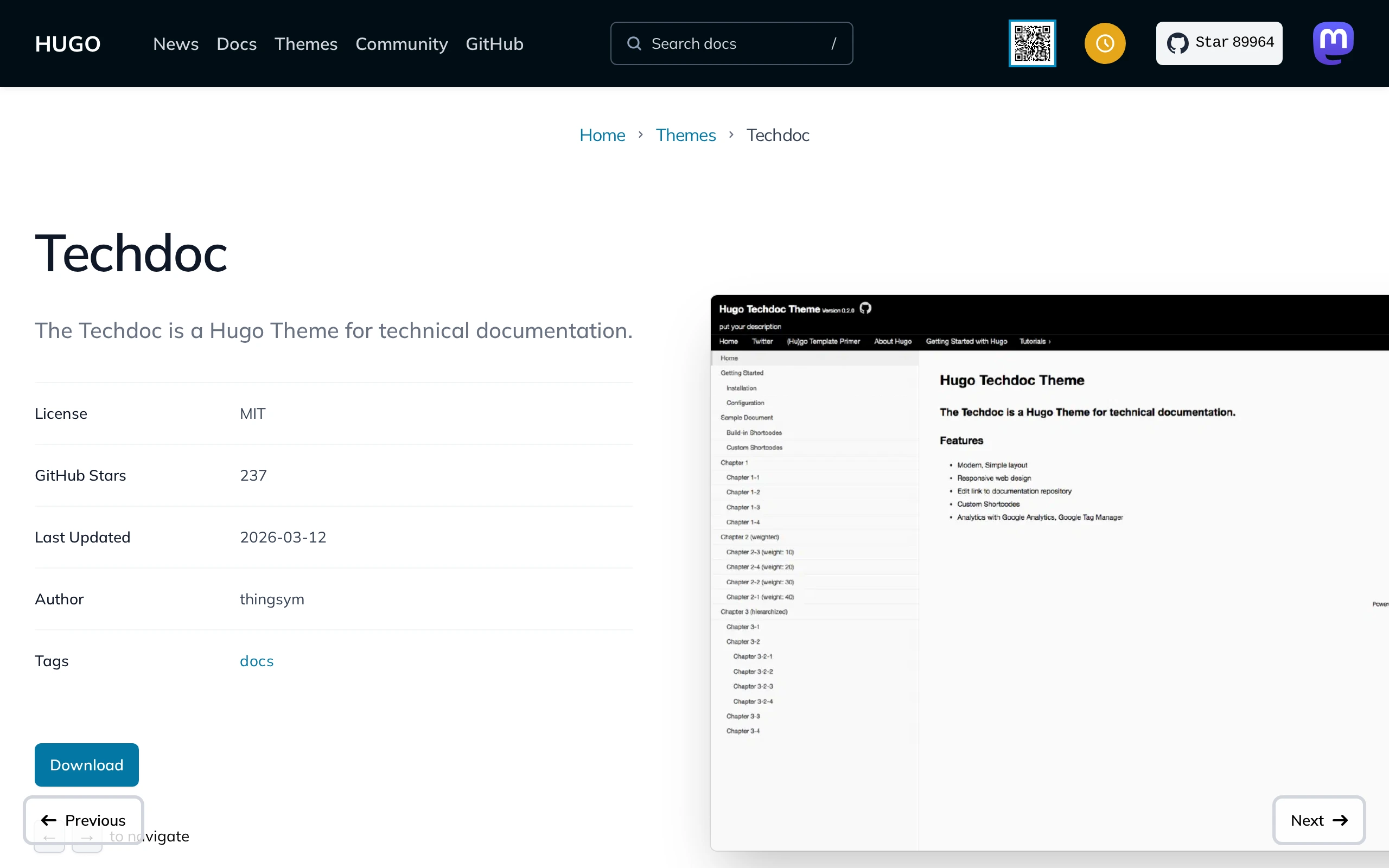 The Hugo Theme Techdoc demo, first frame
