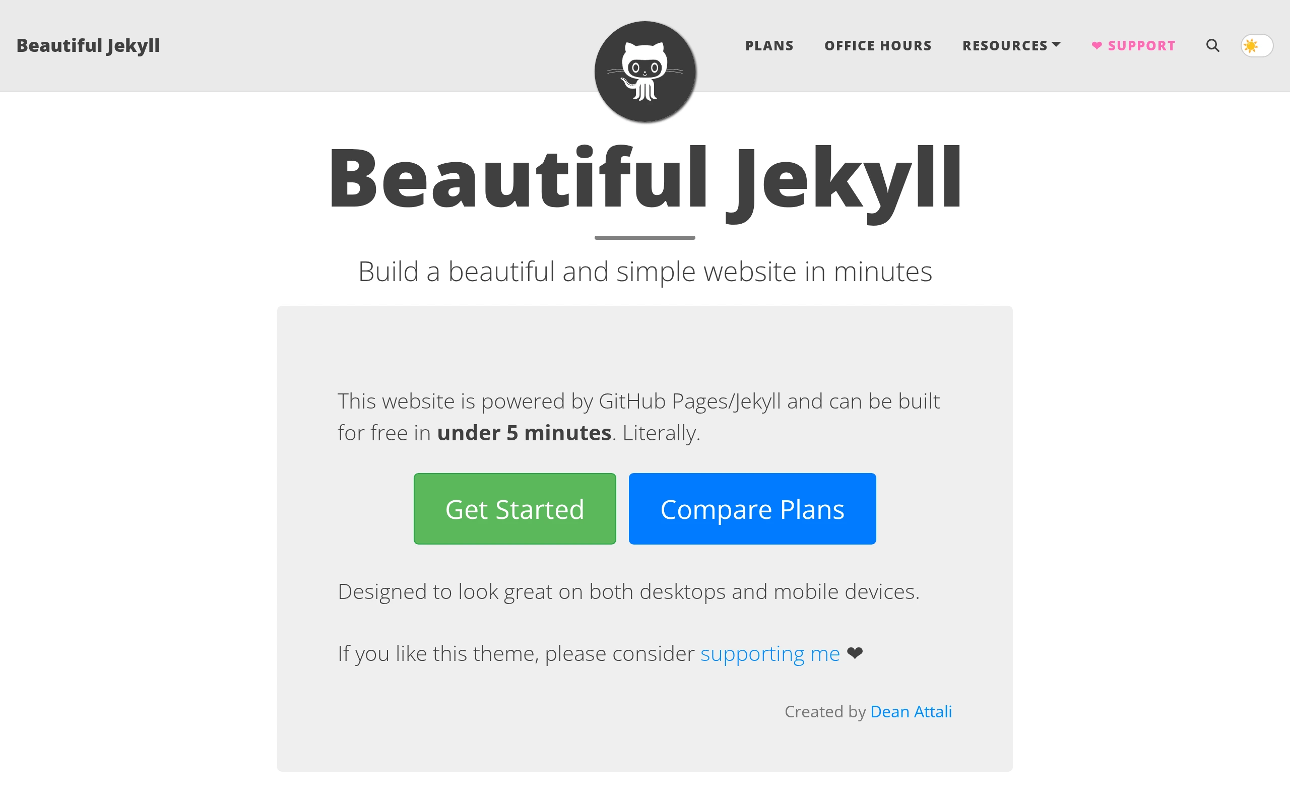 The Beautiful Jekyll demo, first frame