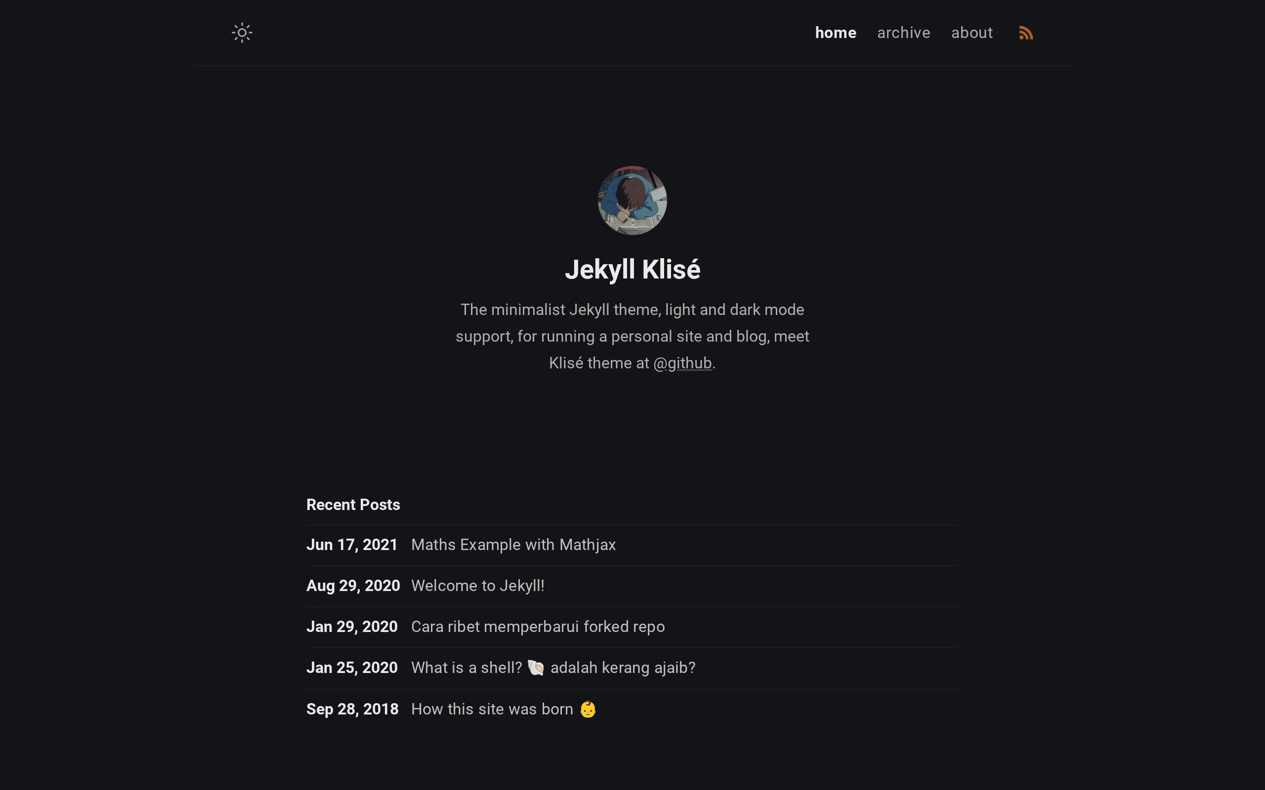 The Jekyll Klise demo, first frame